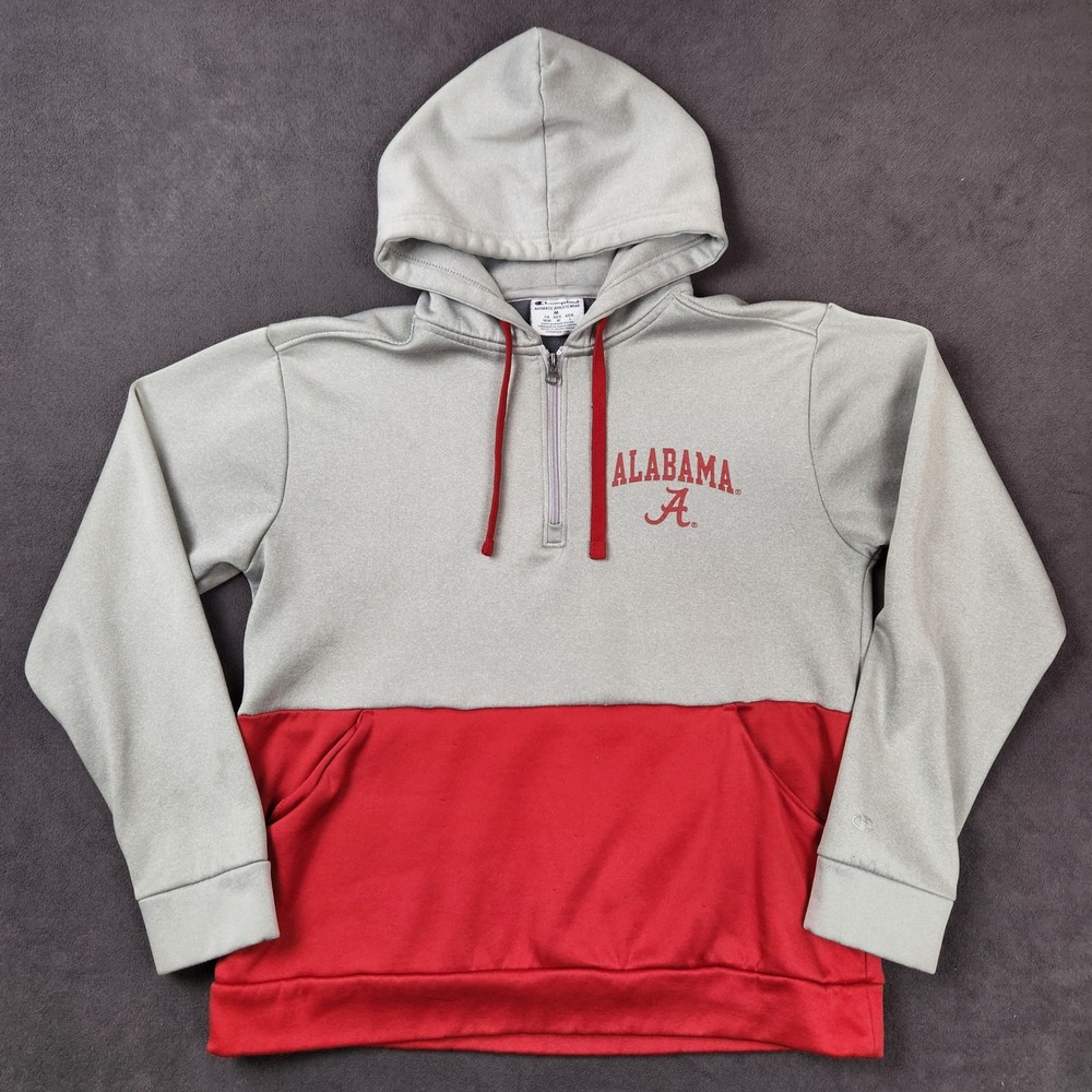 Alabama Crimson Tide Champion Hoodie Mens‎ Medium Red Gray Quarter Zip Pullover